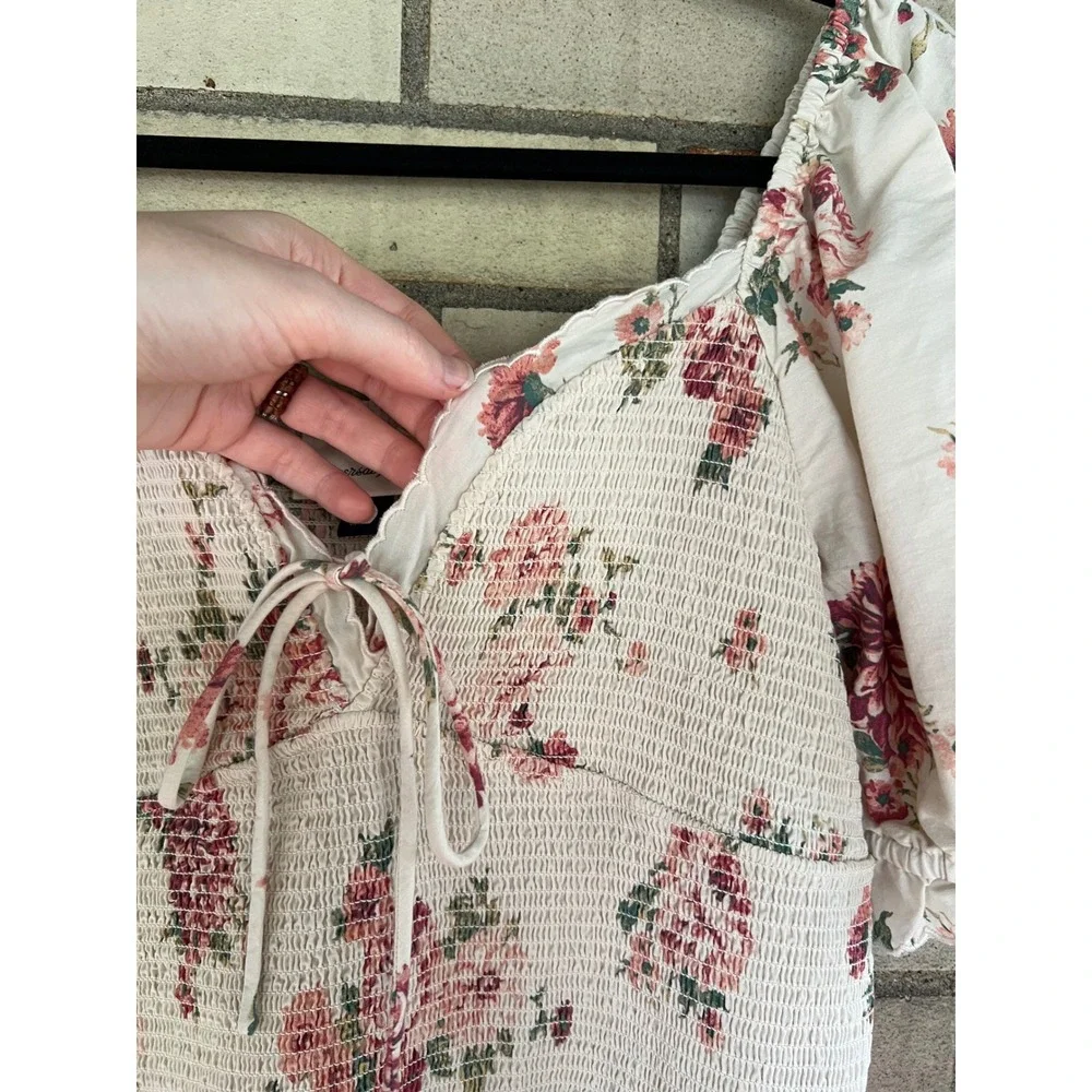 Universal Thread Floral Smocked Puff Sleeve Cotton Maxi Dress Cottagecore Medium - Picture 3 of 6